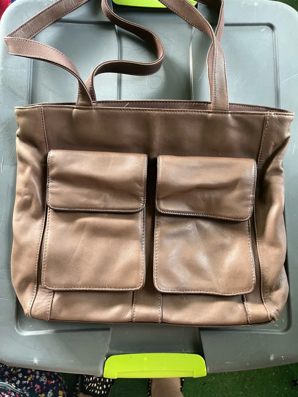 St. John’s Bay Brown Leather Women’s Tote Bag with Front Pockets
